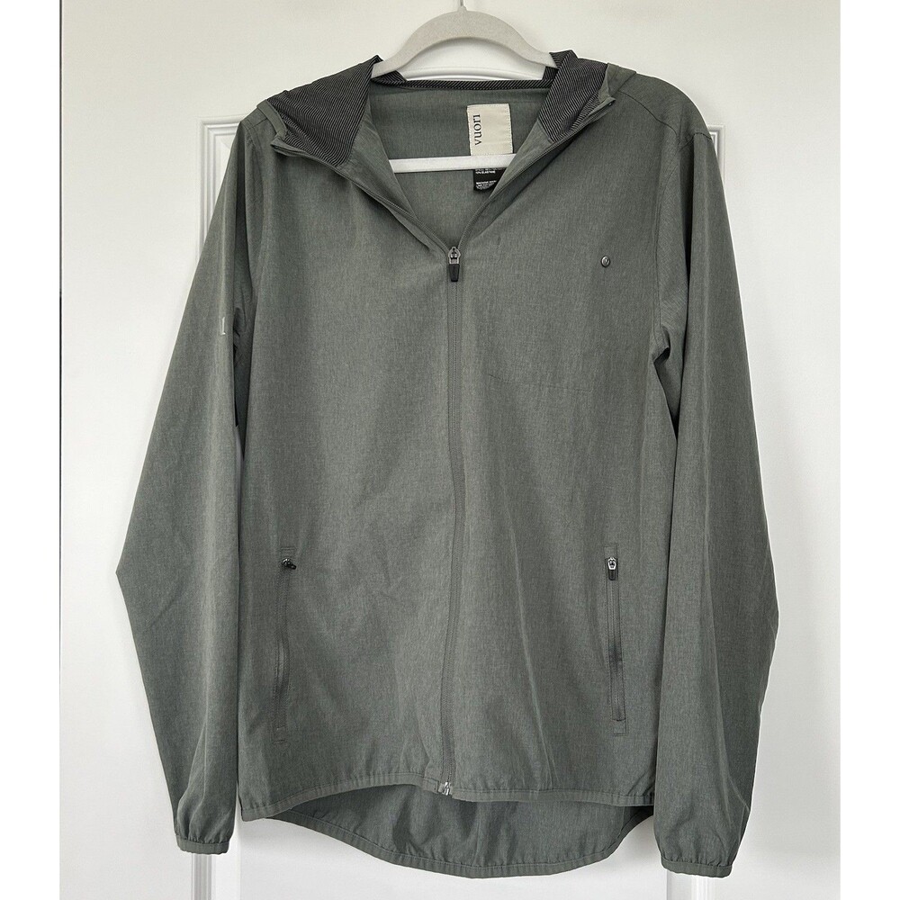 Vuori Men Outdoor Trainer Shell Jacket Green/Gray Stretch Athletic Hooded Size M